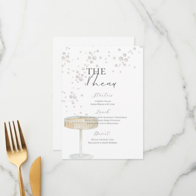 Menu de Chá de Noiva Pérolas e Prosecco (Frente/Verso In Situ)