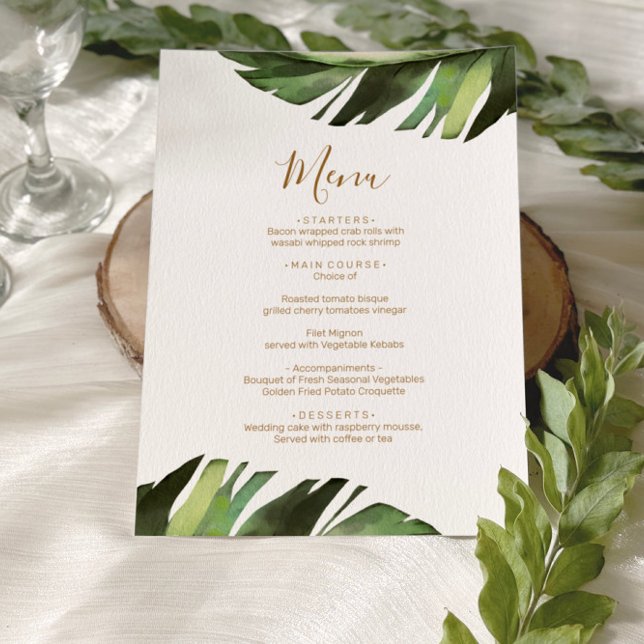 Menu de Chá Mínimo Floral Tropical Palm Leaf (Criador carregado)