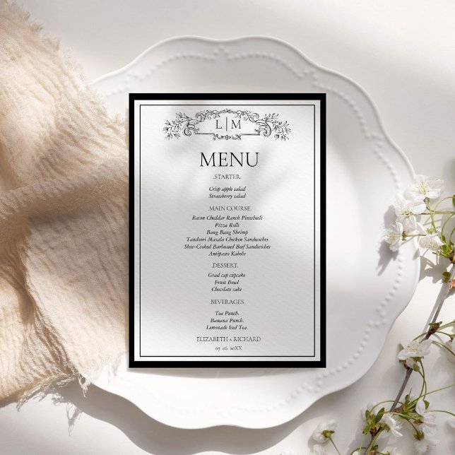 Menu de Chuveiro de Noiva Elegante e Chic para Cas (Criador carregado)