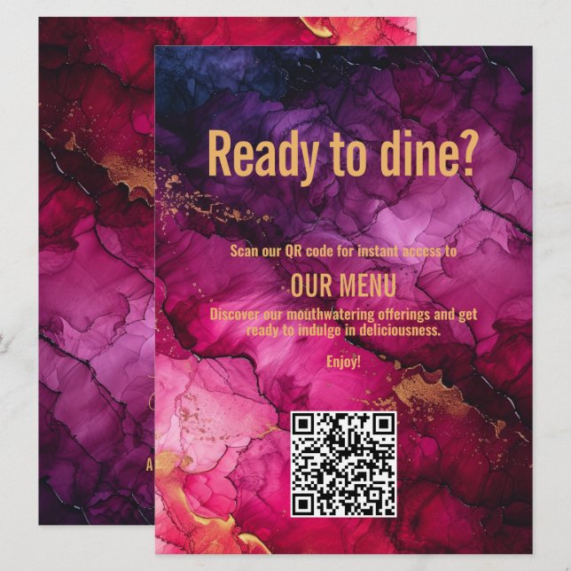 Menu de código QR Marble Elegância Celestial (Frente/Verso)