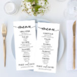 Menu de Comida Básica de Casamento Simples Minimal<br><div class="desc">Este é um menu de casamento simples e minimalista. A entrada de menu comida bebe cardápio de mesa de sobremesa mínimo minimalista preto branco simples</div>