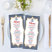 Menu de Comida da Festa de aniversário náutica