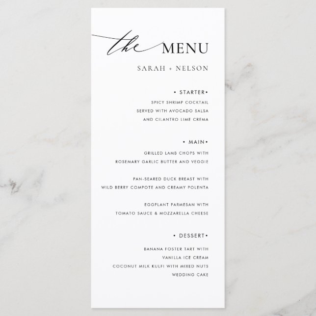 Menu de Comida de Casamento Elegante Simples (Frente)
