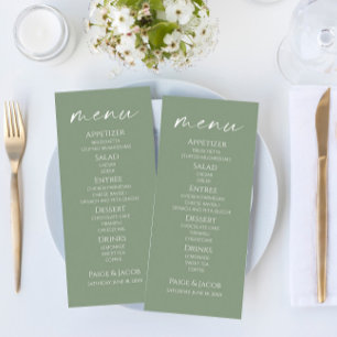 Menu de Comida Verde de Casamento Elegante Mínimo