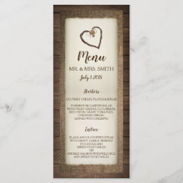 Menu de Convite para Casamento de Madeira, Burlap 