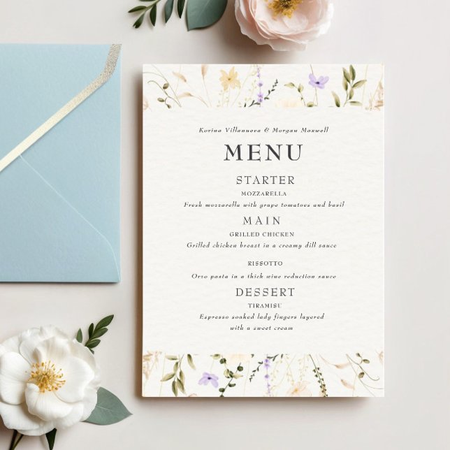 Menu de Convite para Casamento Elegante das Flores (Criador carregado)