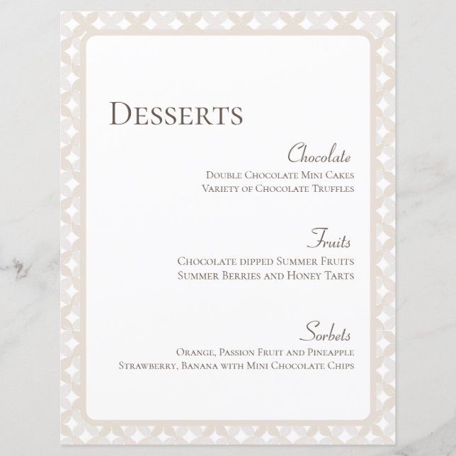 Menu de deserto personalizável Boho Wedding 8.5X11 (Frente)