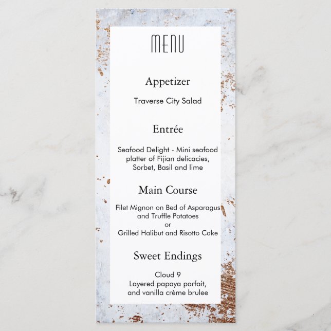 MENU de Design de Casamento com Textura de Mármore (Frente)