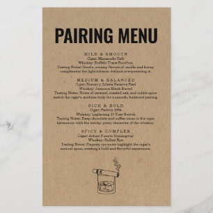 Menu de emparelhamento de charuto e uísque
