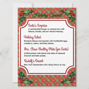 Menu de Especiais de Feriado de Xadrez Vermelha pa