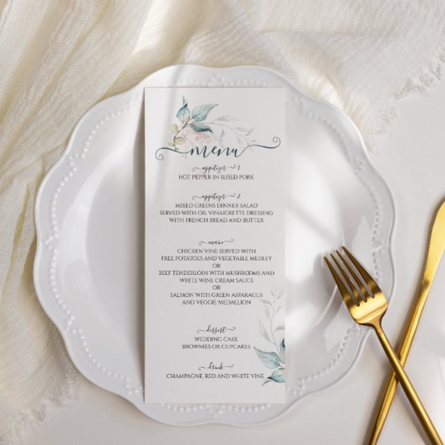 Menu de eucalipto verde-sálvia em aquarela com ros (Criador carregado)