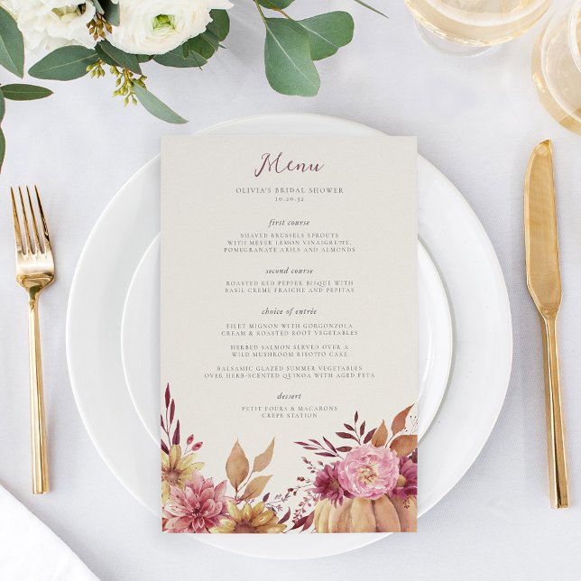 Menu de eventos de queda de abóbora e flores silve (Criador carregado)