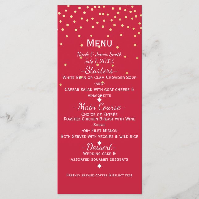 Menu de Férias de Pontos de Confete Dourados Peque (Frente)