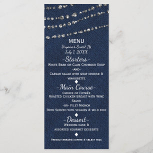 Menu de Festa Brilho e Brilhos de Denim Azul e Dia