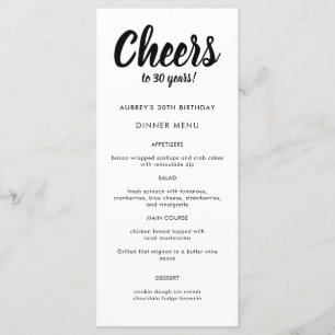 Menu de Festa de aniversário de 30 anos de Qualque
