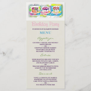 Menu de Festa de aniversário de Arte de Bolo