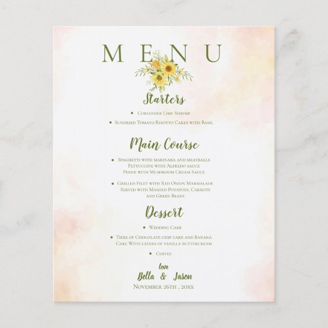 Menu de Festa de casamento Floral Amarelo de Giras (Frente)