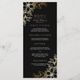 Menu de Festa de noivado Floral Preto e Dourado