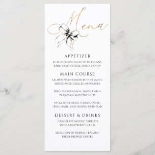 Menu de Festa Elegante Tipografia Dourada Laço Pre