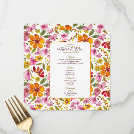 Menu de Festa Personalizado Floral Rosa Laranja Ve