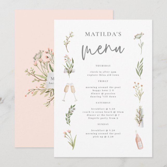 Menu de fim de semana do Watercolor floral (Frente/Verso)