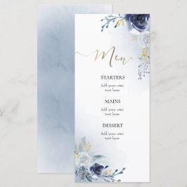 Menu de flores azuis aquarela