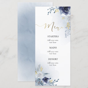Menu de flores azuis aquarela