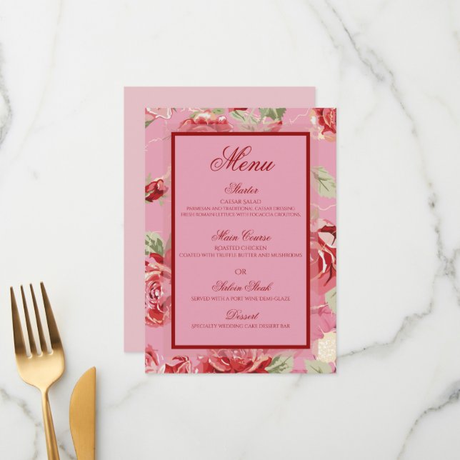 menu de flores florais de rosa rosa vermelho (Frente/Verso In Situ)