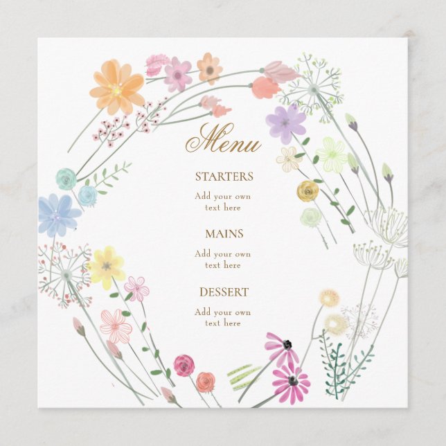 menu de flores silvestres aquarela (Frente)