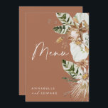 Menu de folhagem elegante e botânica de Terracotta<br><div class="desc">Terracotta boêmia botânica moderna e elegante na moda de folhagem dia de casamento do cardápio de papelaria. Lindas aquarelas florais florais secas,  impressas à mão,  e texto de script. Design de estrada moderna sobre a tendência de terracotta,  preta,  verde,  natural e azul-marinho.</div>