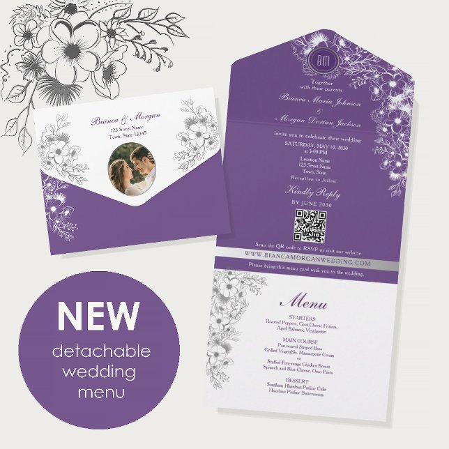 Menu de Fotos de Casamento Floral Roxo (Criador carregado)