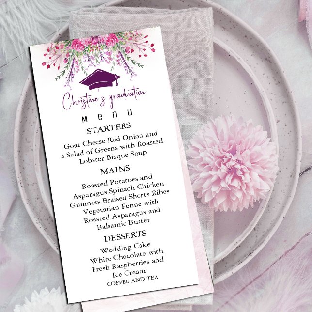 Menu de Graduação de Verão de Flores Selvagens Mod (Modern Wildflowers Summer Graduation Menu, #dinner #graduation)