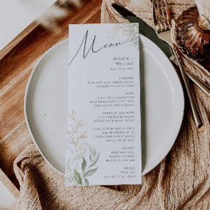 Menu de Janta de Esquema Verde e Casamento Dourado
