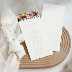Menu de Janta Floral Tropical Boho de Pena Selvage