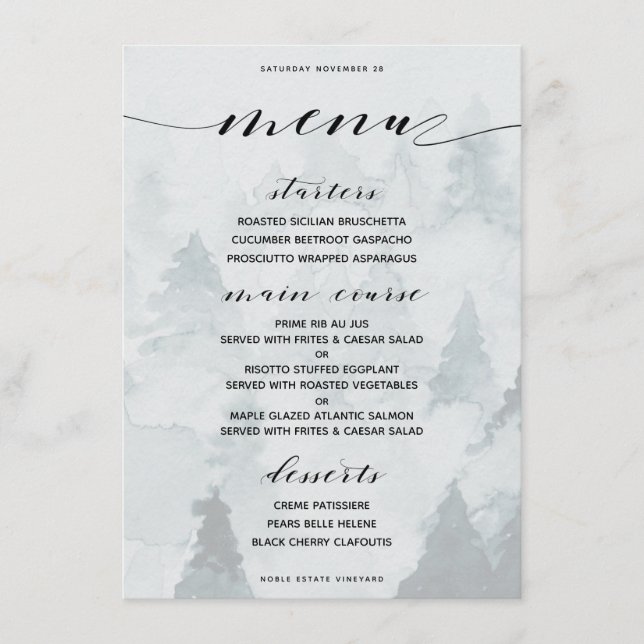 Menu de Jantar Clássico e Personalizável de Invern (Frente)