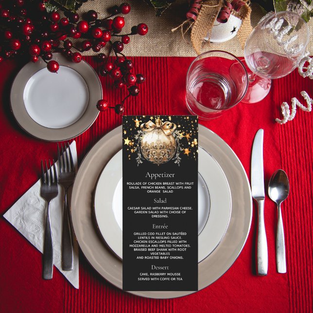 Menu de jantar com enfeite preto dourado para fest (Criador carregado)