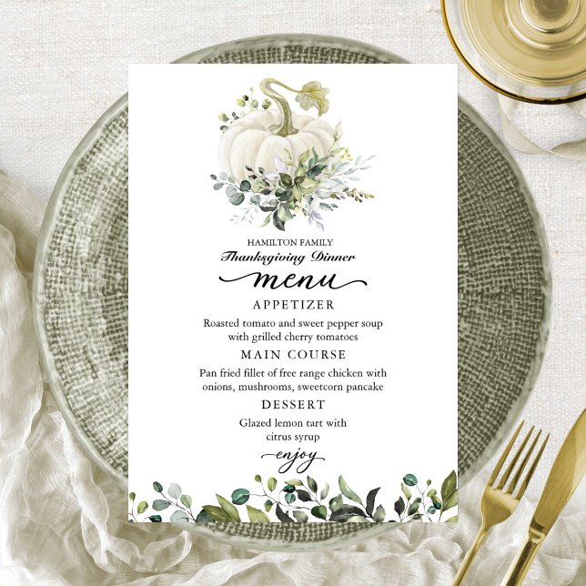 Menu de Jantar de Ação de Graças com Abóbora Branc (Criador carregado)