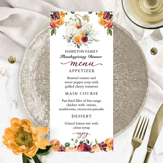 Menu de Jantar de Ação de Graças com Abóbora Flora (Criador carregado)