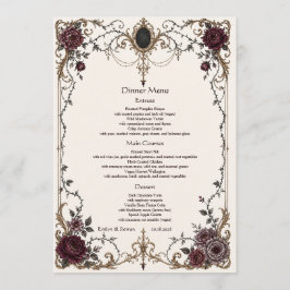 Menu de Jantar de Casamento Floral Gótico Vitorian
