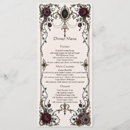 Menu de Jantar de Casamento Floral Gótico Vitorian