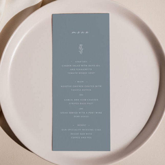 Menu de Jantar de Casamento Simple Leaf Dusty Blue (Criador carregado)