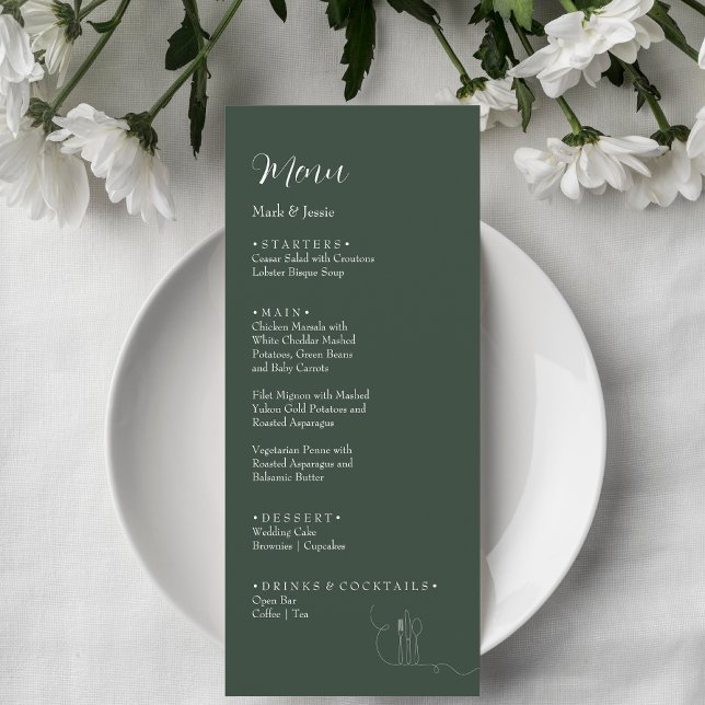 Menu de jantar de casamento simples ROE verde escu (Criador carregado)
