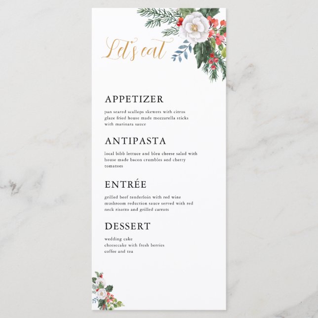 Menu de Jantar de Natal de Inverno Vamos Comer (Frente)