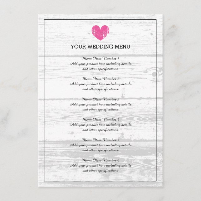 Menu de jantar de recepção de casamento com textur (Frente)