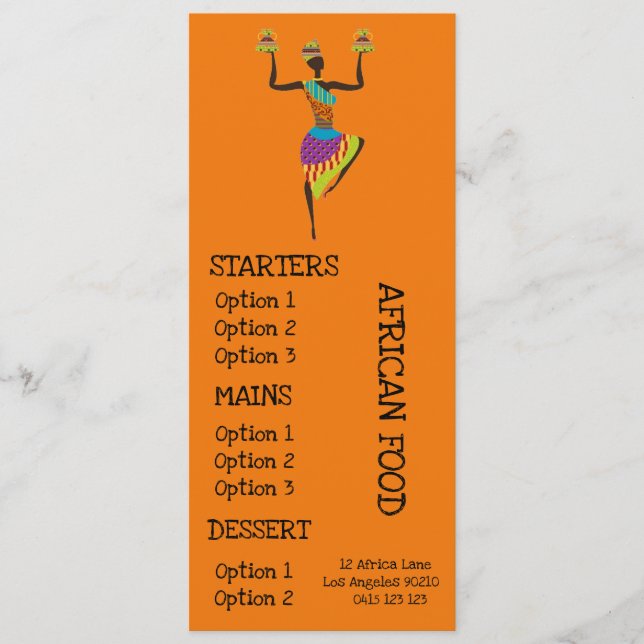 menu de jantar de restaurante africano (Frente)