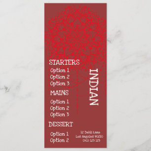 menu de jantar de restaurante indiano