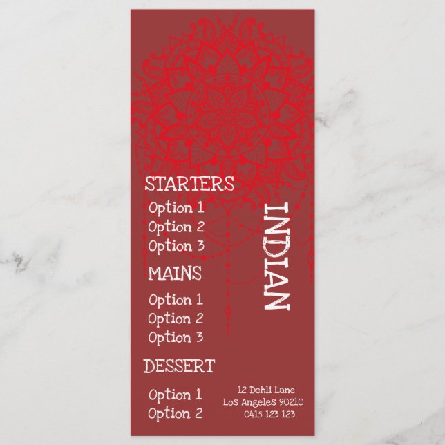 menu de jantar de restaurante indiano (Frente)