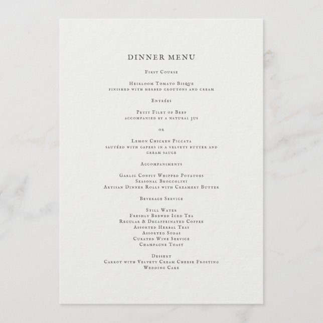 Menu de Jantar Floral Romântico Elegante (Frente)