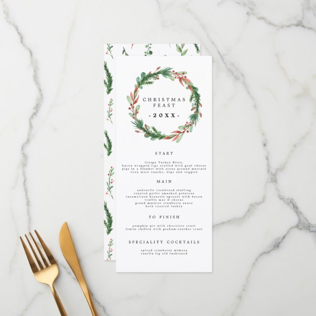 Menu de Janto da Banquete de Natal de 4 x 9 polega (Frente/Verso In Situ)