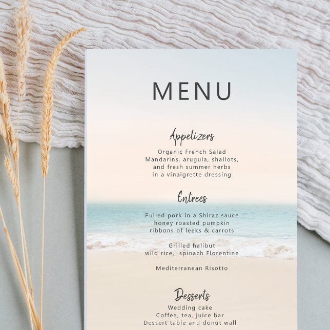 Menu de Janto de 3 Cursos do Modern Beach Wedding (Criador carregado)